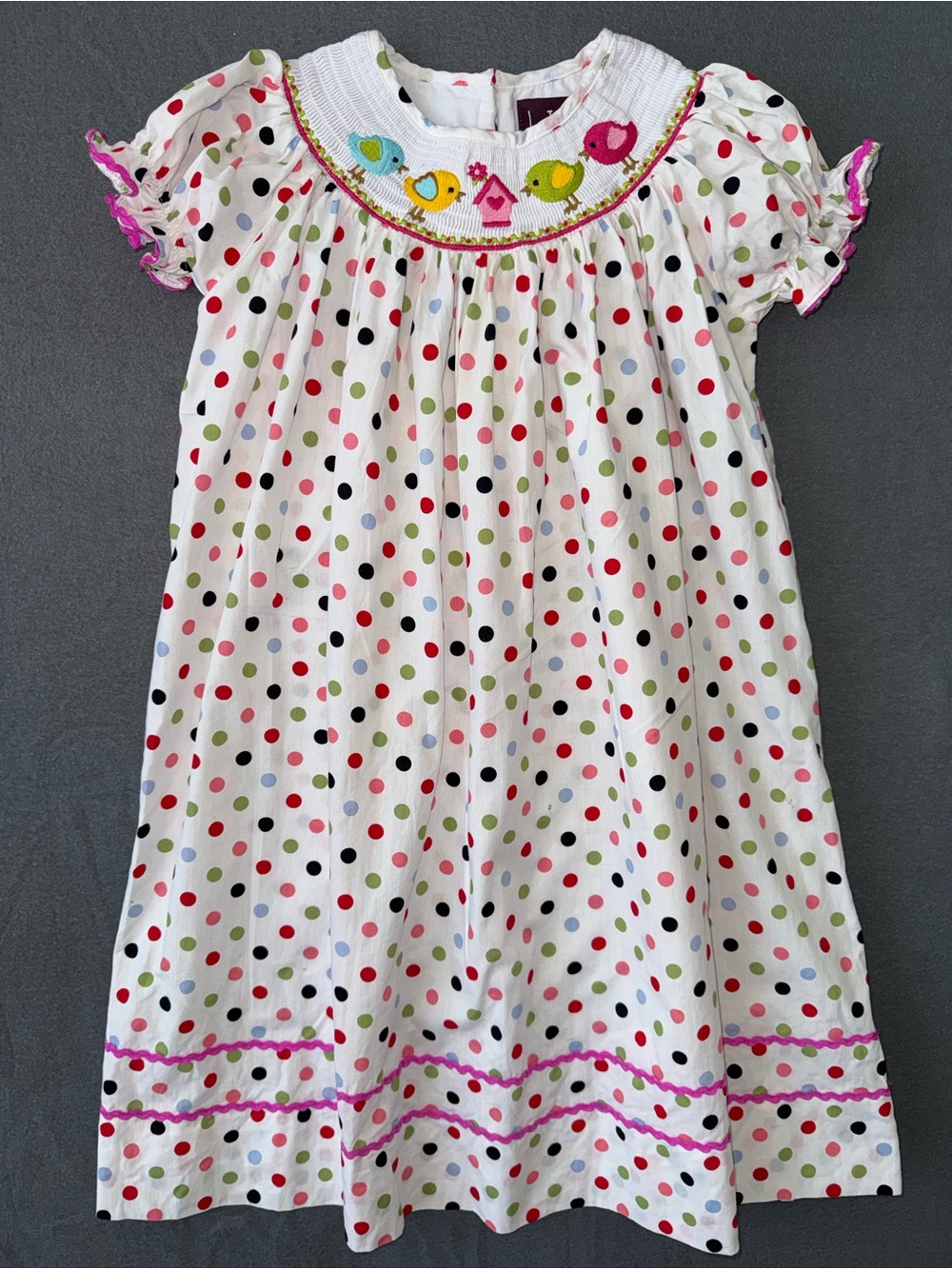 Lil Cactus Girls Smocked Birdhouse Polka Dot Dress Size 6Y
